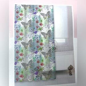 Butterfly Floral Shower Curtain PEVA Multi-Color Watercolor Spring Summer NWT